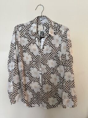 Express White and Black Floral Button-Down Shirt